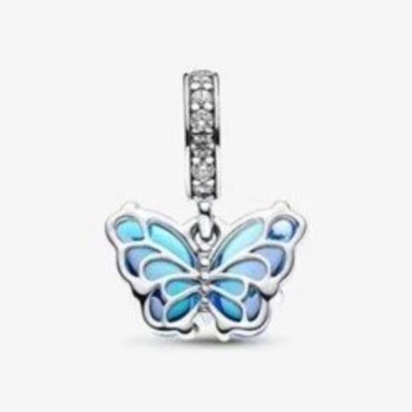 Pandora Blue Murano Glass Butterfly Dangle Charm - Picture 2 of 3